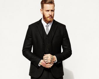 Men’s Black Tweed Suit Formal Dinner Party Evening Wear