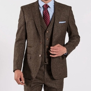 Men Three Piece Tweed Suits Wedding Suit, Dinner Suit, Party Wear Suits Slim Fit Tweed Suit Brown