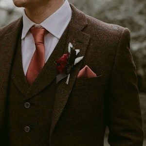 Men Three Piece Suit Classy Brown Tweed Suit Slim Fit Suit, Wedding Suits , Dinner Suit , Party Wear Suit