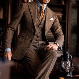 Herren Anzüge Braun Tweed 3 Stück Slim Fit Elegante Formelle Mode Anzüge Bräutigam Hochzeitsanzüge Party Wear Anzüge Stilvolle Anzüge Maßgeschneidert für Männer
