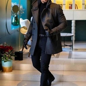 Men Dark Grey Wool Coat Winter Tweed Coat Customized Coat Men Woolen Jacket Winter Long Jackets New Year Men Coat  Business Casual Coat