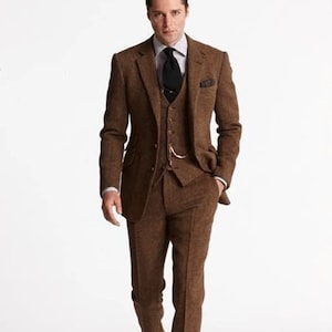 Men Three Piece Tweed Brown Suits Wedding Suit, Dinner Suit, Party Wear Suit Groom Men Winter Suits, Men Slim Fit Suit