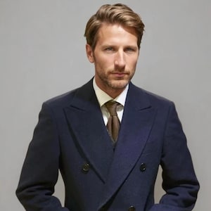 Men Dark Navy Blue Woolen Double Breasted Overcoat Vintage Long Trench Coat Winter Longcoat Elegant Coat Bespoke For Men