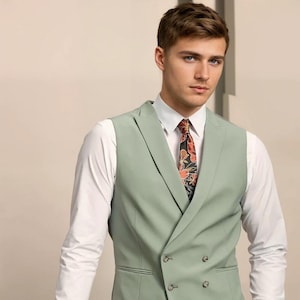 Sage Green Double Breasted Waistcoat: Formal Wedding Party Wear