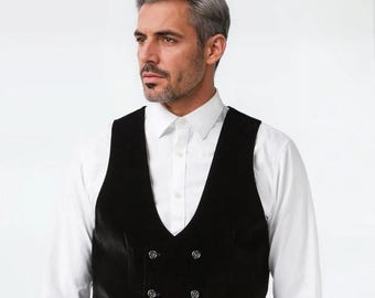 Men Black Velvet Waistcoat Trouser Set Formal Wedding Party Suit Groom Wear & Groomsmen Suits