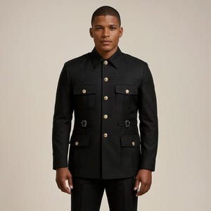 Men Black Safari Suit & Two Piece Suit Hunting Suit Formal Suit For Men