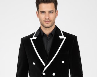 Men’s Black Velvet Tuxedo – White Contrast Dinner Jacket