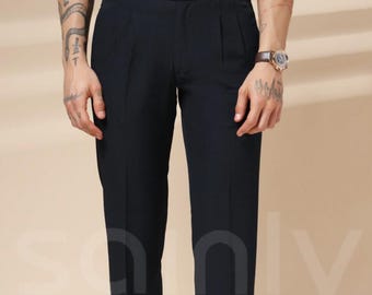Men Navy Blue Gurkha Pant – Classic Buckle Style