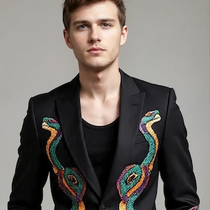 Embroidered Snake Blazer: Men&#39;s Lycra Party Jacket