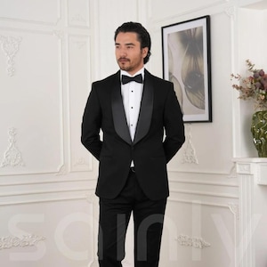 Slim Fit Black Lycra Tuxedo Suit: Prom, Wedding, Party