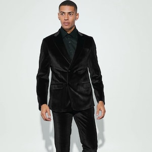 Men Velvet Double Breasted Suit & Black Two Piece Suit Groomsmen Suit Dinner Suit Wedding Wear Suit Prom Suit For Men