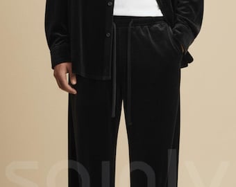 Pantalon homme coupe décontractée en velours noir - Pantalon décontracté confortable