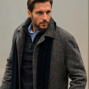 Classic Men's Beige Wool Overcoat | Warm Winter Trench Coat Classic Men's Beige Wool Overcoat | Warm Winter Trench Coat