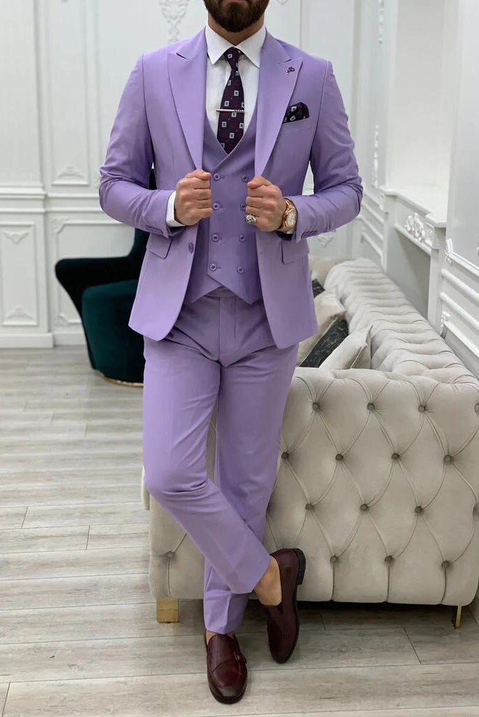 Men'S Regular Fit 3 Piece Purple Matching Vest Poly Poplin Dress Suit main image 1