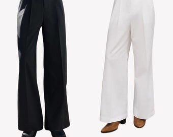 Conjunto de pantalones acampanados de cintura alta para hombre: pantalones vintage en blanco y negro