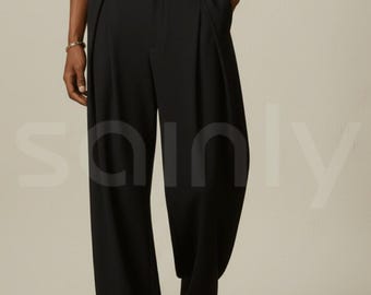Men’s Black Draped Pleated Pant – Relaxed Straight-Leg Trouser for Formal, Wedding and Party Wear