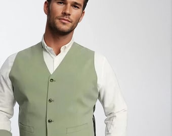 Men Sage Green Waistcoat & Stylish Wedding Wear Vestcoat Groomsmen Perfect For Formal Party Occasions