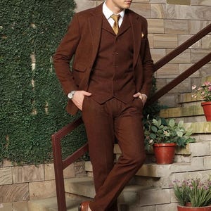 Men Tweed Dark Rust Three Piece Suit Vintage Suit Groom Suit Winter Suit Wedding Wear Suit Gift For Him