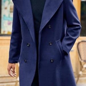 Mens Navy Blue Wool Trench Coat - Long Winter Overcoat