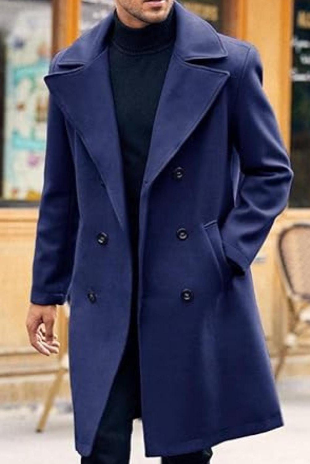 ジャケット・アウター AT LAST&CO WOOL COAT DARK NAVY Mens Navy Blue Wool Trench Coat - Long Winter Overcoat - Etsy