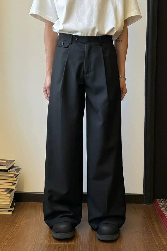 Men Black Wide Leg Pleated Pant Elegant High-waisted Trousers & Relaxed Fit Pants - Etsy Israel Men Black Wide Leg Pleated Pant Elegant High-waisted Trousers & Relaxed Fit Pants - Etsy Israel