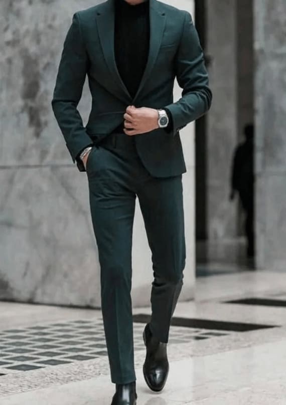 Men Suits Green Two Piece Tuxedo Wedding Suit Formal Fashion - Etsy