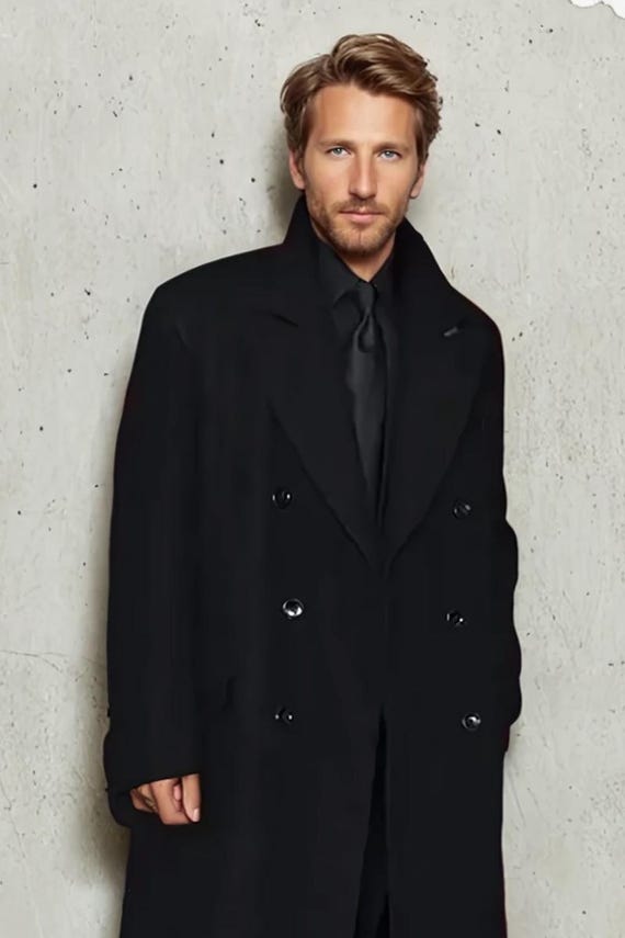Mens Black Tweed Overcoat: Double Breasted Vintage Winter Coat - Etsy