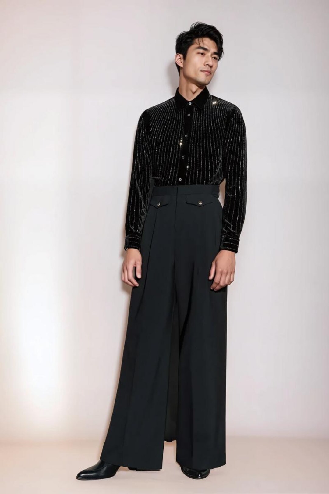 botter classic wide trousers スラックス　ボッター Wide Classic Trousers with Pleats in Black – SVRN