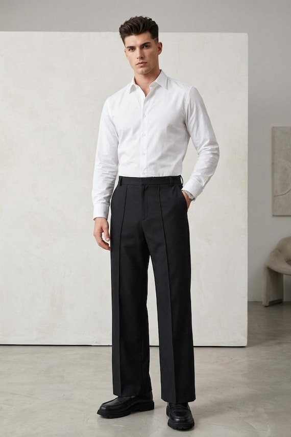 mens black casual dress pants Men's Pintuck Trousers, 4-Way Stretch, Modern Minimalist Fit Care Bears Cami y2k Jump-March26 60% polyester Size:M (36–38)