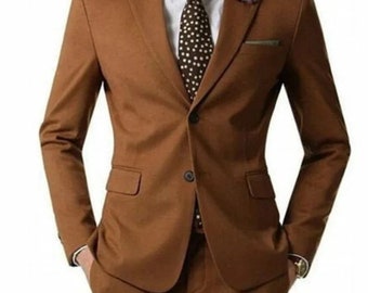 Men Suits Brown 2 Piece Wedding Suit, Formal Fashion Slim Fit Suit - Prom Wear