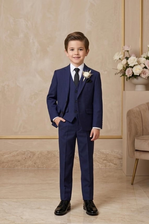 Navy Blue Boys 3-Piece Suit, TR Fabric, Formal Wear