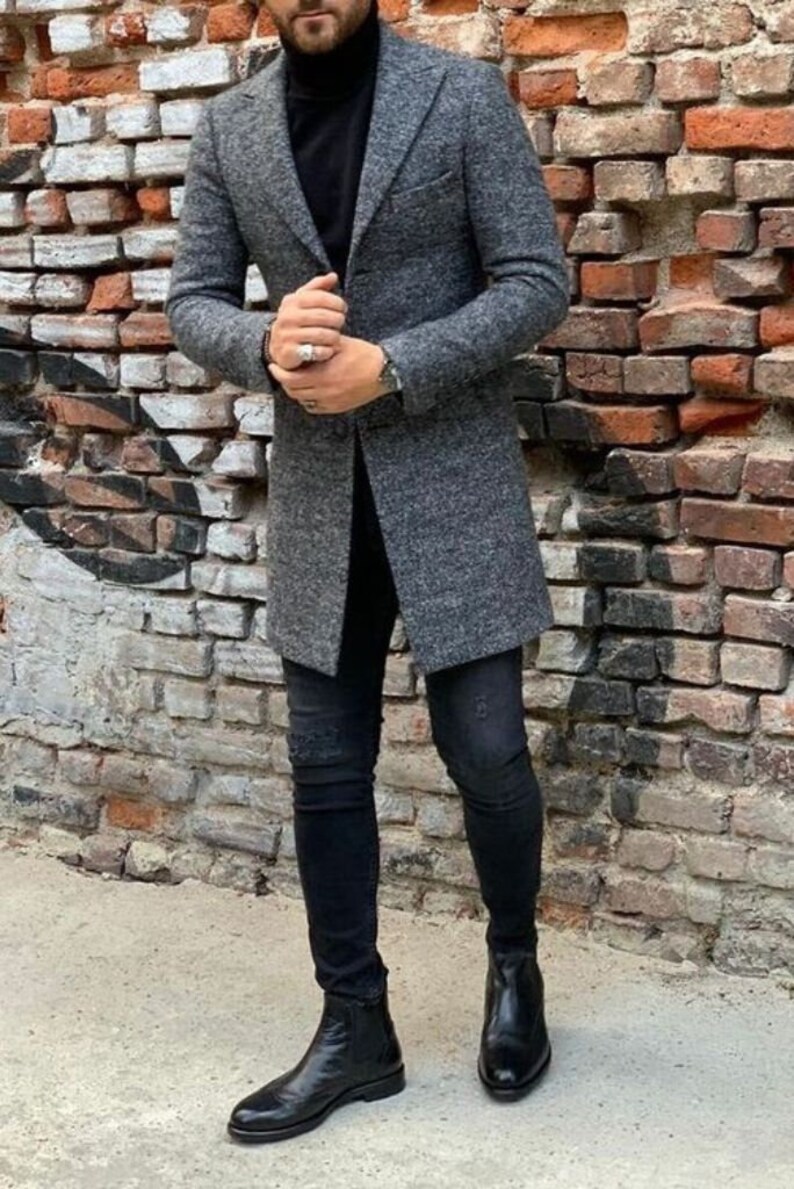 Men's Dogtooth Longline Overcoat Grey main image 0