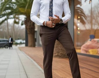 Men's Slim Fit Suit: Brown Pant, Blue Shirt - Etsy Men's Slim Fit Suit: Brown Pant, Blue Shirt - Etsy