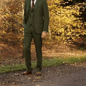 Men Tweed Green Suit, Tweed Wedding Suit, 3 Piece Suit, Wedding Suits, Men Dinner Suits, Groom Men Winter Suits, Men Slim Fit Suits