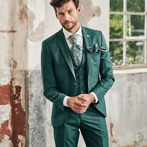 Men green tweed suits 3 piece suits, wedding suits, Men Dinner suits, Groom Wear, Men slim fit suits