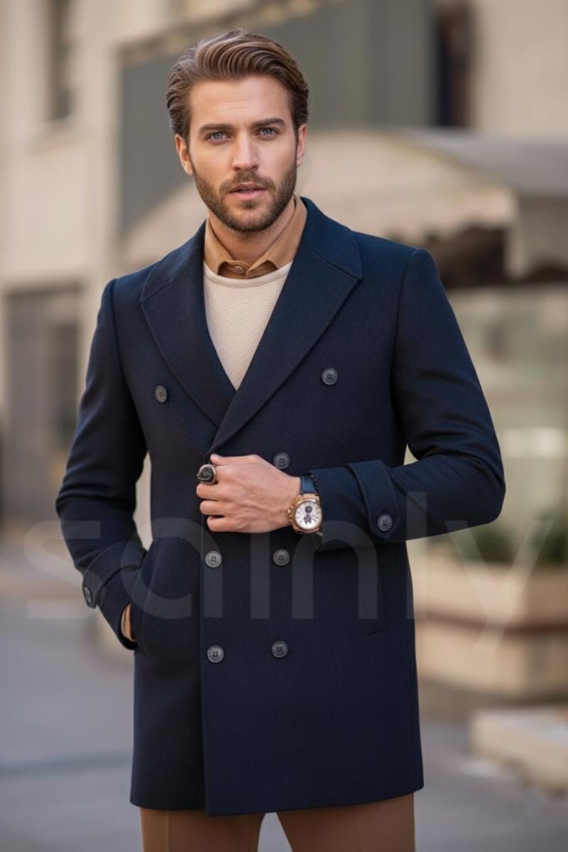Men Navy Blue Tweed Peacoat – Double Breasted Winter Wear Coat - Etsy