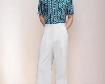 Pantalones acampanados blancos para hombre: pantalones de campana de cintura alta