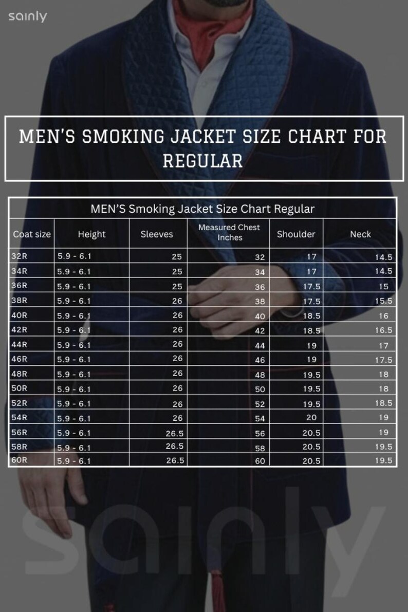 Sainly Men Smoking Jacket Size Chart