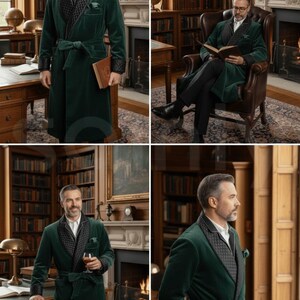 Sainly emerald green velvet smoking jacket formal look