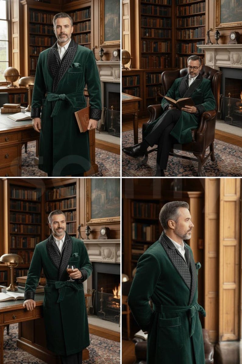 Sainly emerald green velvet smoking jacket formal look