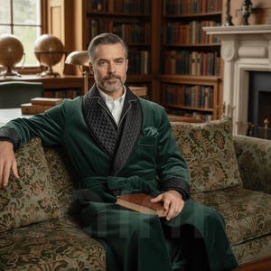 Sainly Men suede velvet smoking jacket long coat party wear