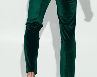 Holiday Party Pants VENNYNG Men's Velvet Dress Pants – Elastic Waistband Stretch Formal Trousers For Weddings, Parties & Holiday Events