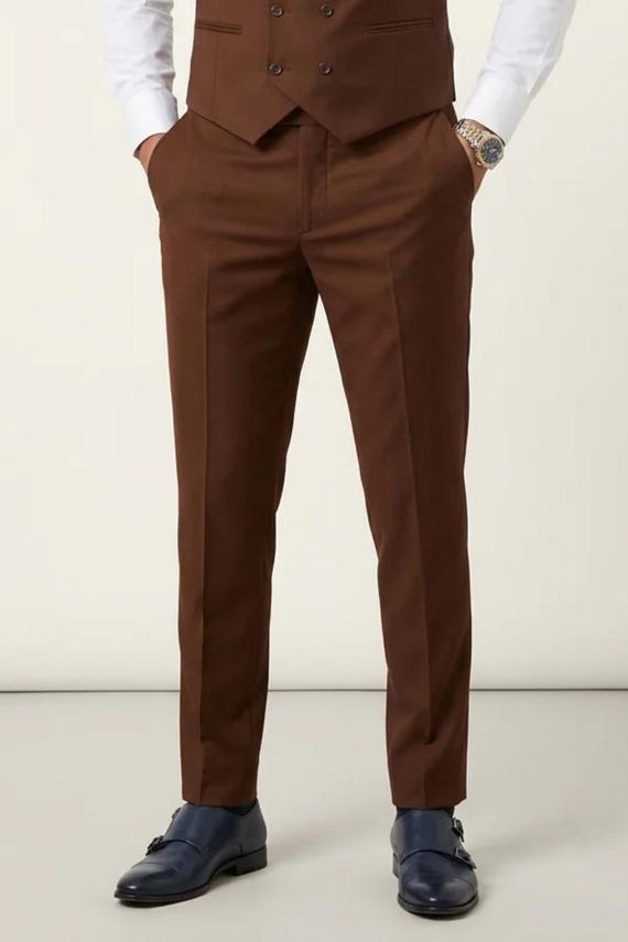 mens chocolate brown dress pants Men's Slim Fit TR Fabric Trousers, Tailored Groomswear colorgrp-48028 NICHOLAS Cory Dress in Choose Your Flavor:Chocolate Ganache In addition to being