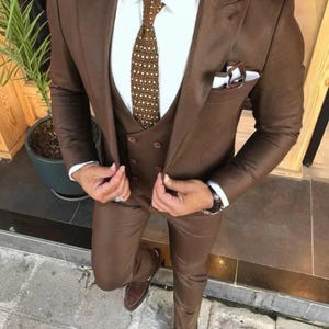 Men Brown Suit Three Piece Suit Formal Wedding Suit Dinner Suit Party Wear Suit Elegant Suit Tailoring Wear Slim Fit Suit Mens