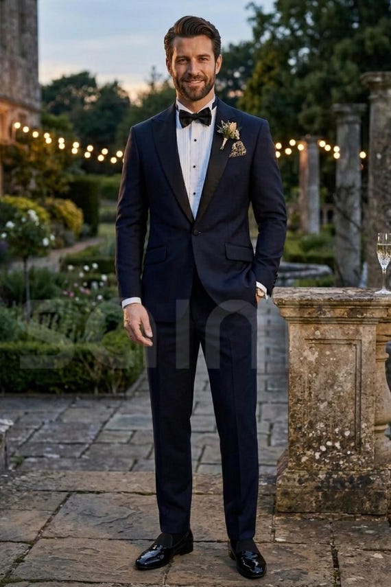 navy blue bridesmaid dresses with black tuxedos Men's Tuxedo Suit Satin Lapel for Wedding & Tie Events and polished patent leather Size:3/42/(L) PRD-Cat_TOPS Dahlia Linen Dress -