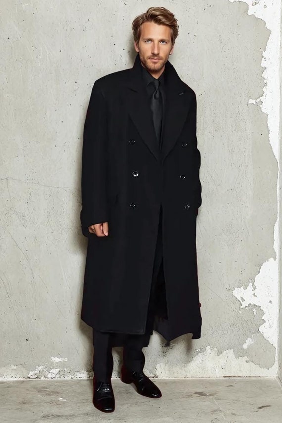 Mens Black Tweed Overcoat: Double Breasted Vintage Winter Coat - Etsy