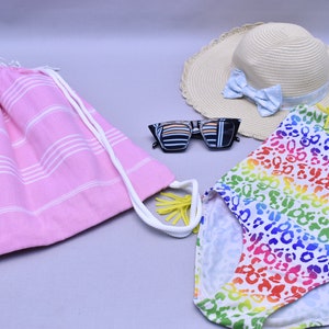 summer bacpack, bag and towel, travel bag, multi purpose bag, 12 x 16 inch summer backpack, vacation bag, gift bag, towel bag, candy, Sltn