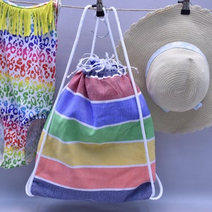 personalized pack, beach backpack, colorful bag, summer bag, multi purpose bag, bag and towel, travel bag 12 x 16 inch jogging bag, Mcolor-2