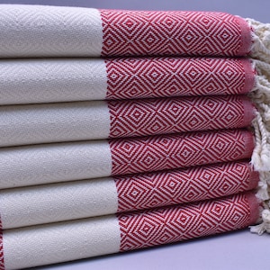 wholesale towel, personalized gifts, bridesmaid gifts, turkish bath towel, beach towel,  holiday towel, summer towel, red, Elmas