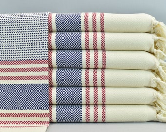 turkish peshkir, bathroom accessories, hand towel, face towel, dish towel, kitchen towel, 18 x 36 inch head towel, ÇE - cream-navy, Peshkir